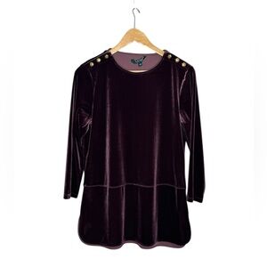 Lauren Ralph Lauren Burgundy Gold Button Stretch Velvet Tunic Top NWT Large